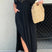 Arolora v-neck-bat-sleeve-smocked-waist-slit-dress