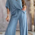 Arolora v-neck-bat-sleeve-solid-shirt-suits