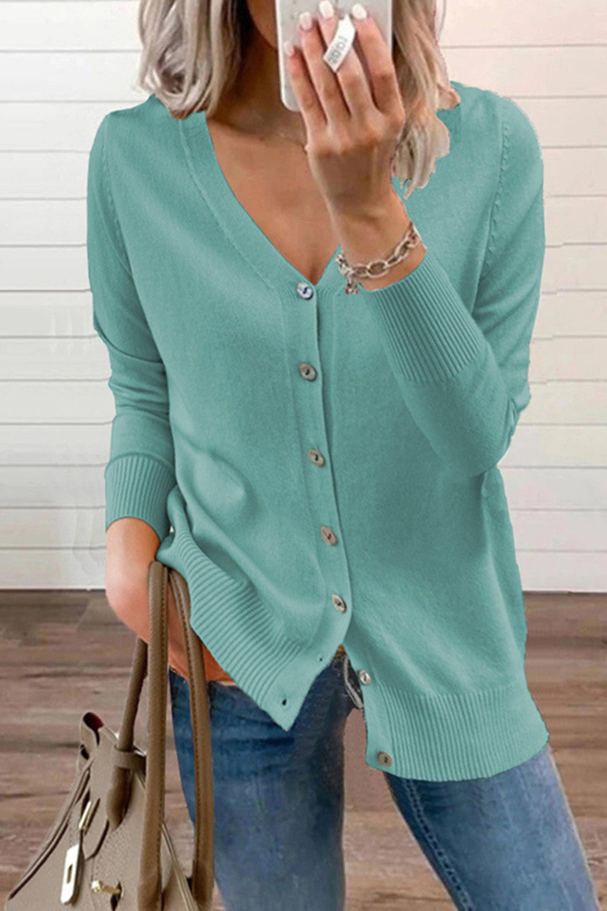 Arolora v-neck-button-down-cardigan