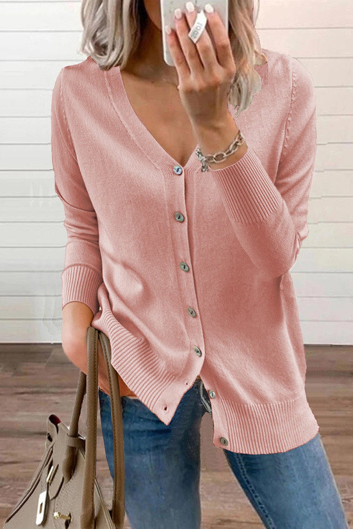 Arolora v-neck-button-down-cardigan