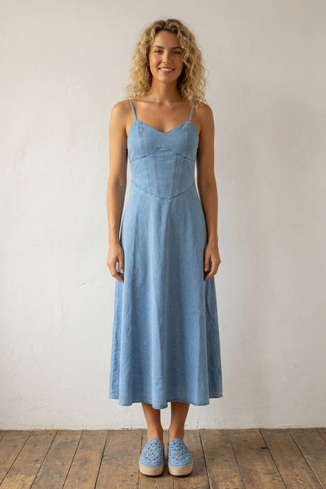 V-Neck Corset Cami Denim Swing Dress