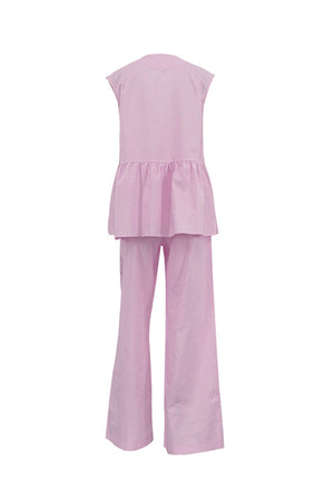 Arolora V Neck Cotton Loose Vest Pants Set