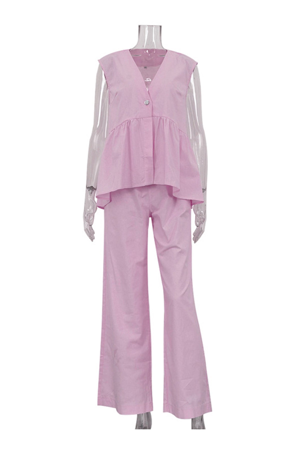 Arolora V Neck Cotton Loose Vest Pants Set