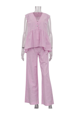 Arolora V Neck Cotton Loose Vest Pants Set