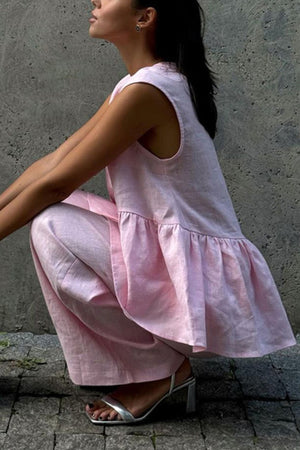 Arolora V Neck Cotton Loose Vest Pants Set