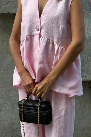 Arolora V Neck Cotton Loose Vest Pants Set