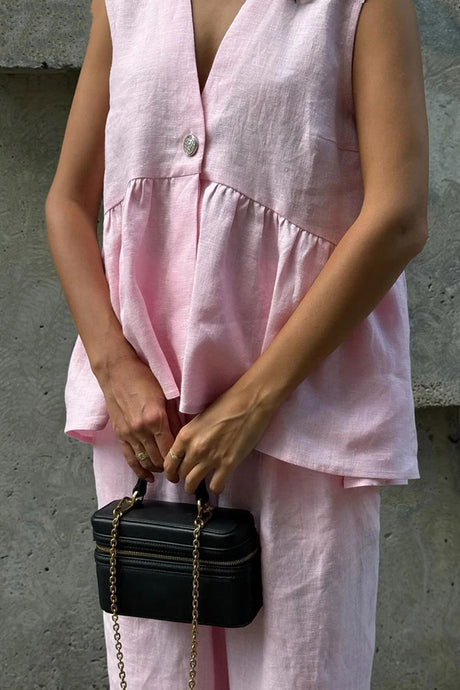 Arolora V Neck Cotton Loose Vest Pants Set