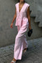 Arolora V Neck Cotton Loose Vest Pants Set