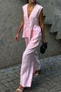 Arolora V Neck Cotton Loose Vest Pants Set