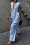 Arolora V Neck Cotton Loose Vest Pants Set
