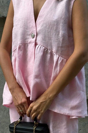 Arolora V Neck Cotton Loose Vest Pants Set