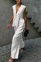 Arolora V Neck Cotton Loose Vest Pants Set