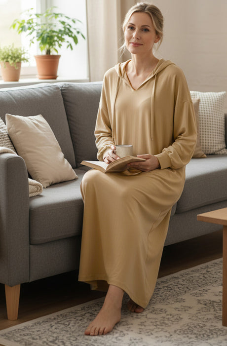 V Neck Drawstring Hooded Dress