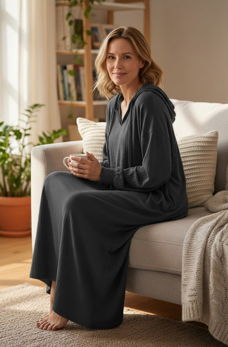 V Neck Drawstring Hooded Dress