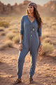 V Neck Drop Shoulder Pocket Jumpsuit