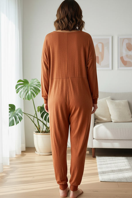 V Neck Drop Shoulder Pocket Jumpsuit