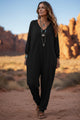 V Neck Drop Shoulder Pocket Jumpsuit