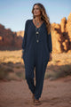 V Neck Drop Shoulder Pocket Jumpsuit