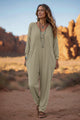 V Neck Drop Shoulder Pocket Jumpsuit