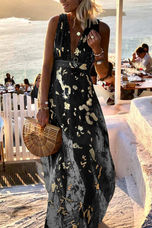 V Neck Hot Stamping Tank Dress
