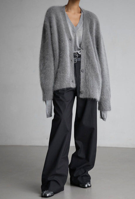 V Neck Imitation Mink Hair Cardigan