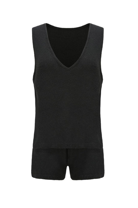 V Neck Knit Tank Top Shorts Suits