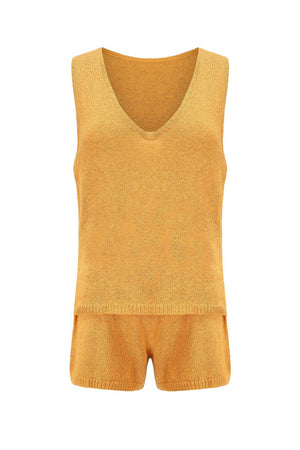 V Neck Knit Tank Top Shorts Suits