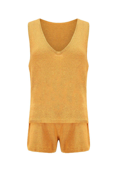V Neck Knit Tank Top Shorts Suits