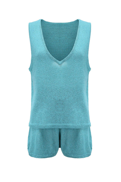 V Neck Knit Tank Top Shorts Suits