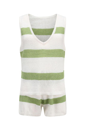 V Neck Knit Tank Top Shorts Suits