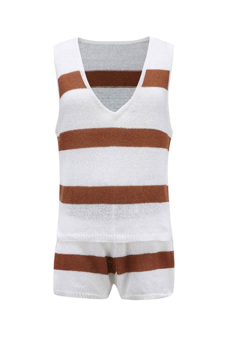 V Neck Knit Tank Top Shorts Suits