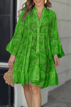 Arolora V Neck Lace Embroidery Hollow Out Cotton Dress