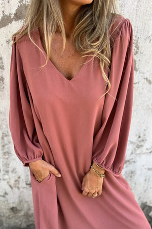 Arolora V Neck Lantern Sleeve Maxi Dress