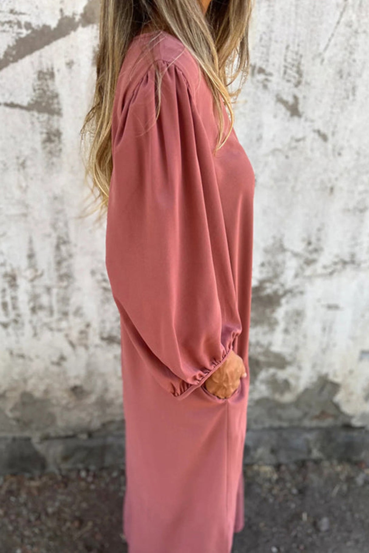 Arolora V Neck Lantern Sleeve Maxi Dress
