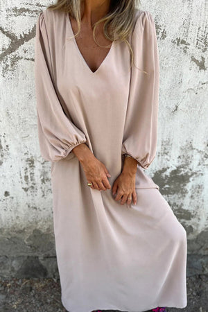 Arolora V Neck Lantern Sleeve Maxi Dress