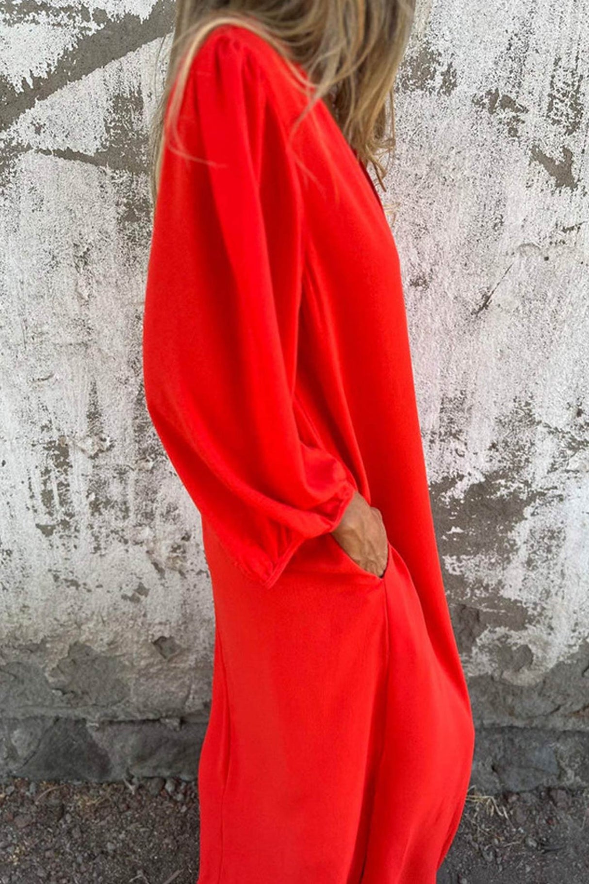 Arolora V Neck Lantern Sleeve Maxi Dress