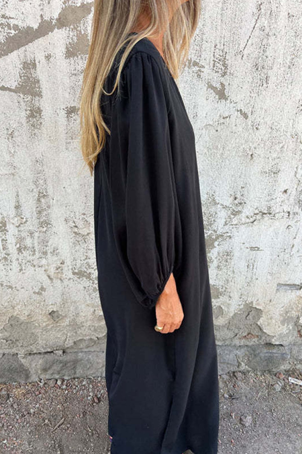 Arolora V Neck Lantern Sleeve Maxi Dress