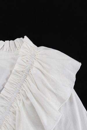 Arolora V Neck Pleated Trumpet Sleeve Ruffle Dress