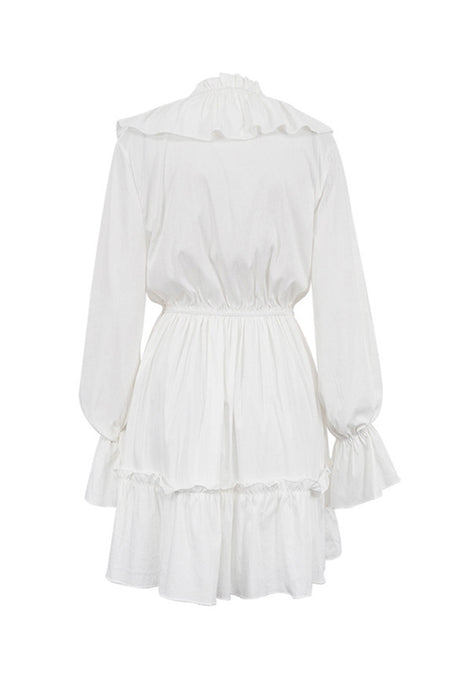 Arolora V Neck Pleated Trumpet Sleeve Ruffle Dress