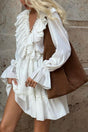 Arolora V Neck Pleated Trumpet Sleeve Ruffle Dress