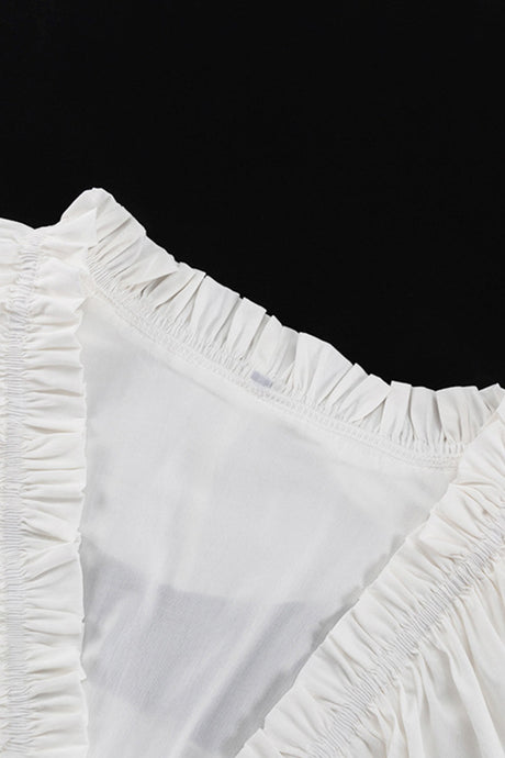 Arolora V Neck Pleated Trumpet Sleeve Ruffle Dress