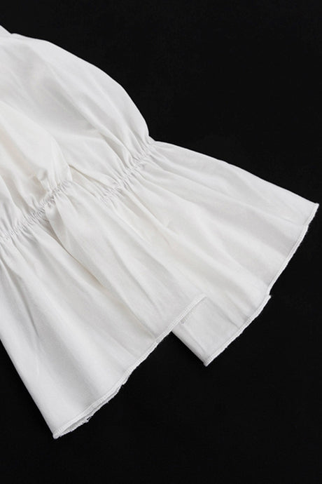 Arolora V Neck Pleated Trumpet Sleeve Ruffle Dress