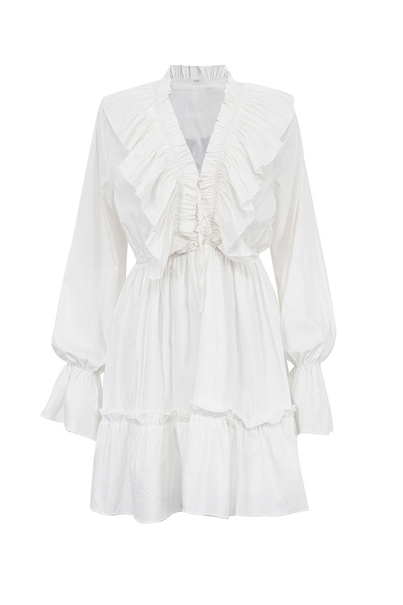 Arolora V Neck Pleated Trumpet Sleeve Ruffle Dress