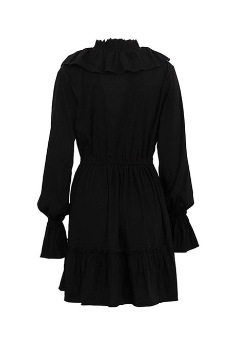 Arolora V Neck Pleated Trumpet Sleeve Ruffle Dress