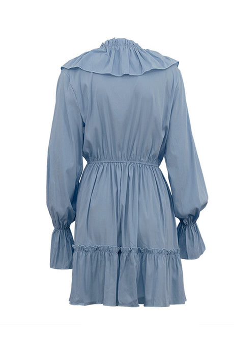 Arolora V Neck Pleated Trumpet Sleeve Ruffle Dress