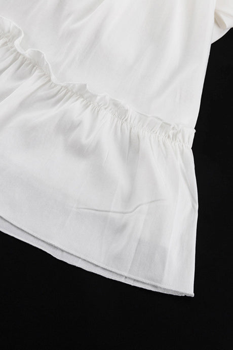 Arolora V Neck Pleated Trumpet Sleeve Ruffle Dress