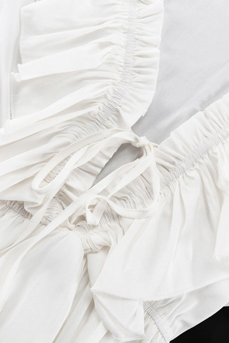 Arolora V Neck Pleated Trumpet Sleeve Ruffle Dress