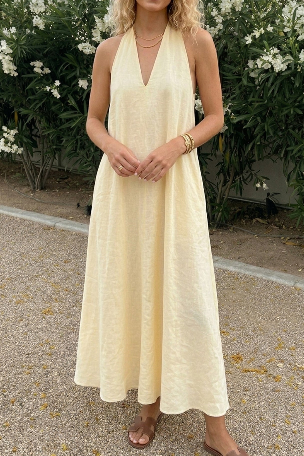 V Neck Pocketed A-line Sundress