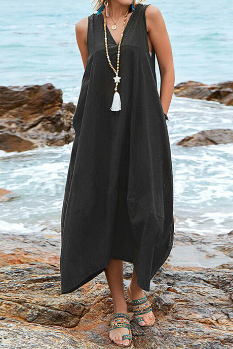Arolora v-neck-pocketed-large-hem-sundress