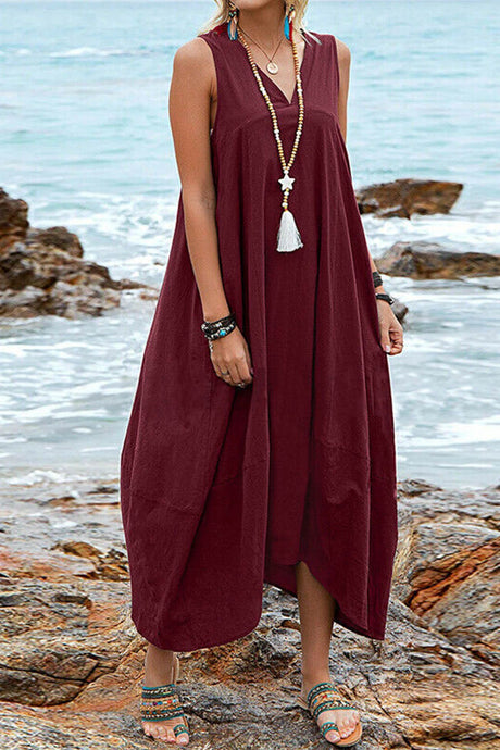 Arolora v-neck-pocketed-large-hem-sundress